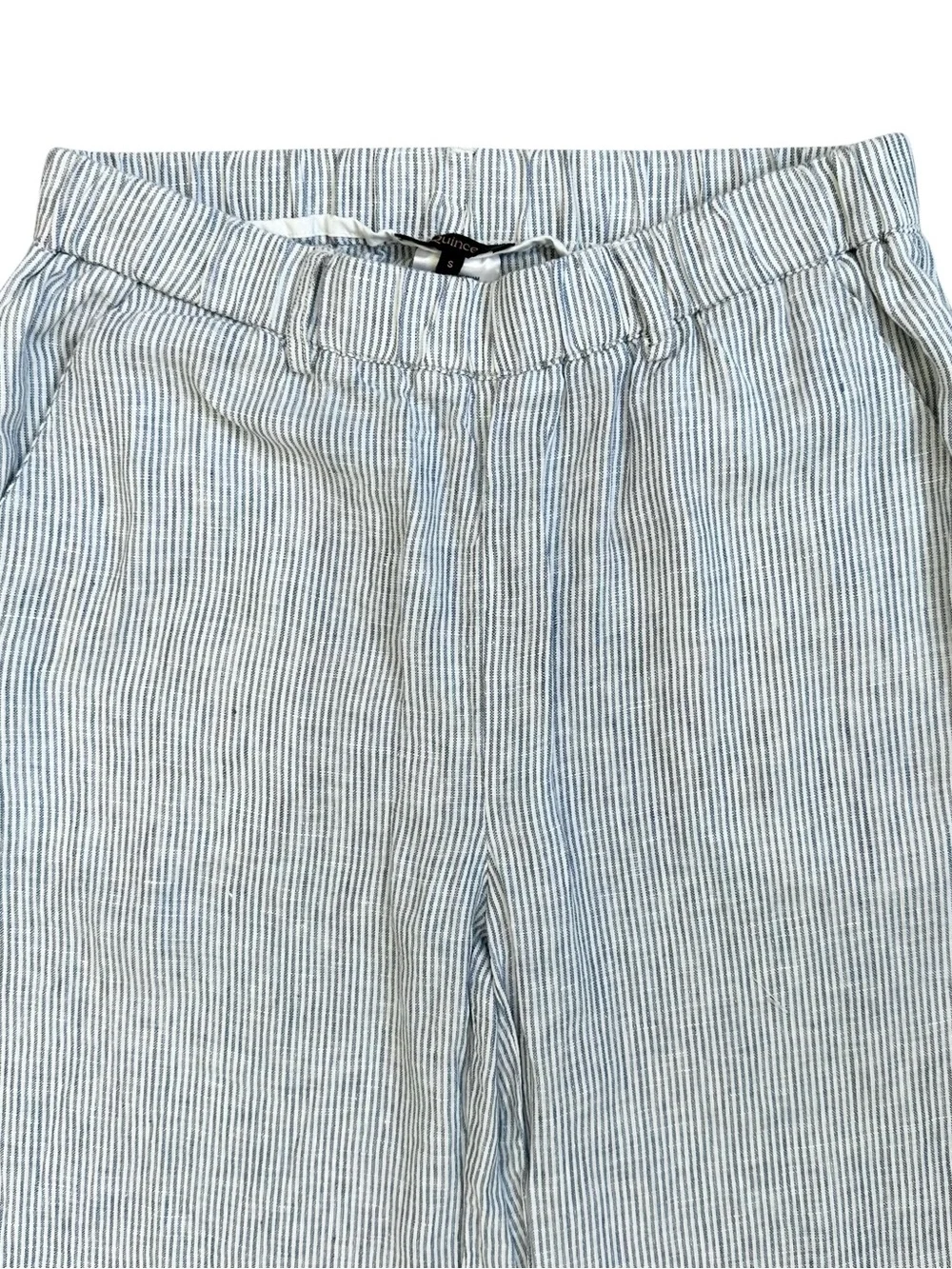 Quince 100% European Linen Pull On Blue White Pinstripe Print Crop Pants Small